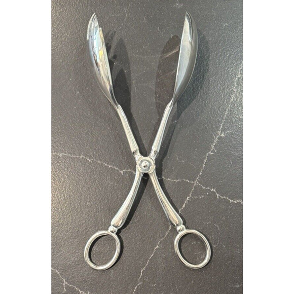 EP ZINC Alloy Silver Salad Serving Tongs Vintage 10" - Picture 1 of 7